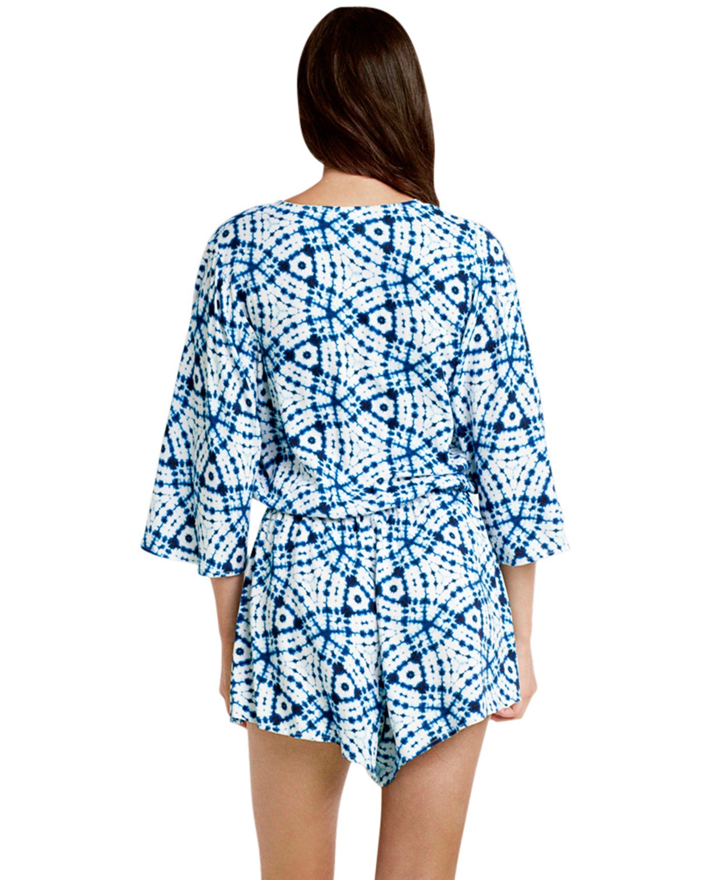 Back View Of Seafolly Bahama Blue Deep V Romper  | SEA WHITE