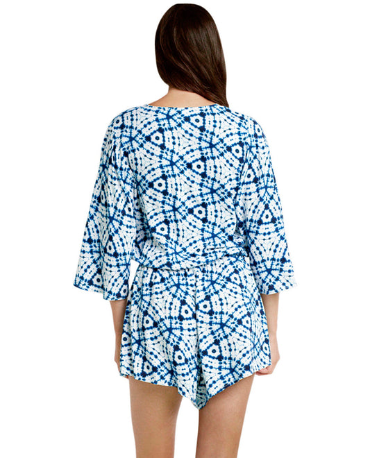 Back View Of Seafolly Bahama Blue Deep V Romper  | SEA WHITE