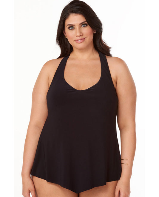 Front View Of Magicsuit Black Plus Size Taylor Racerback Underwire Tankini Top | MAG Black