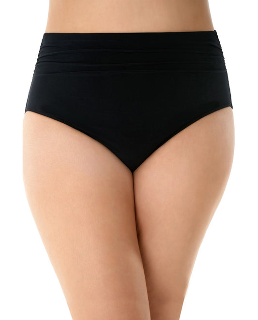 Front View Of Magicsuit Black Plus Size Jersey Shirred Tankini Bottom | MAG Black