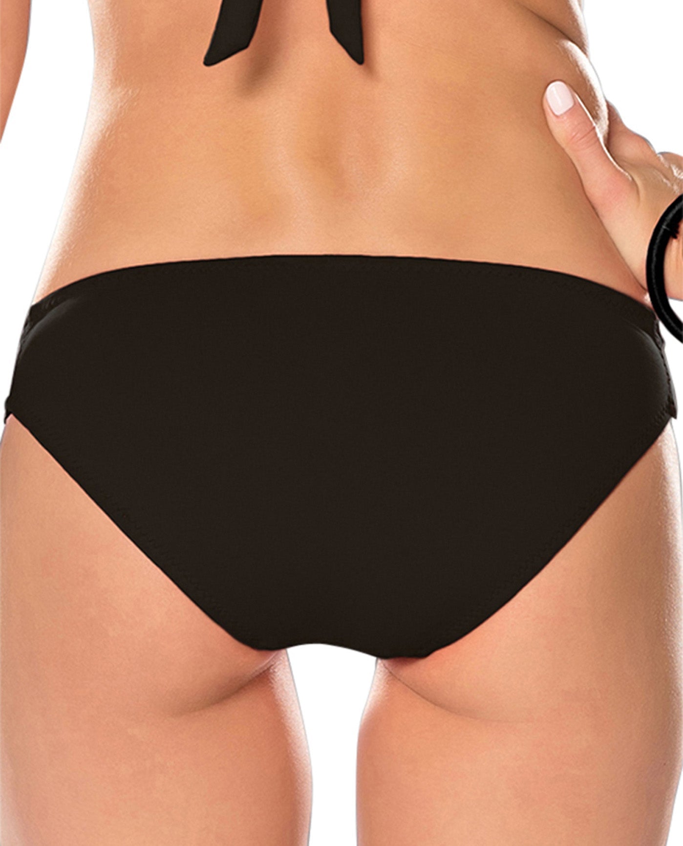 Back View Of Becca by Rebecca Virtue Electric Current Solid Macrame Hipster Bikini Bottom | BEC Electric Current Black