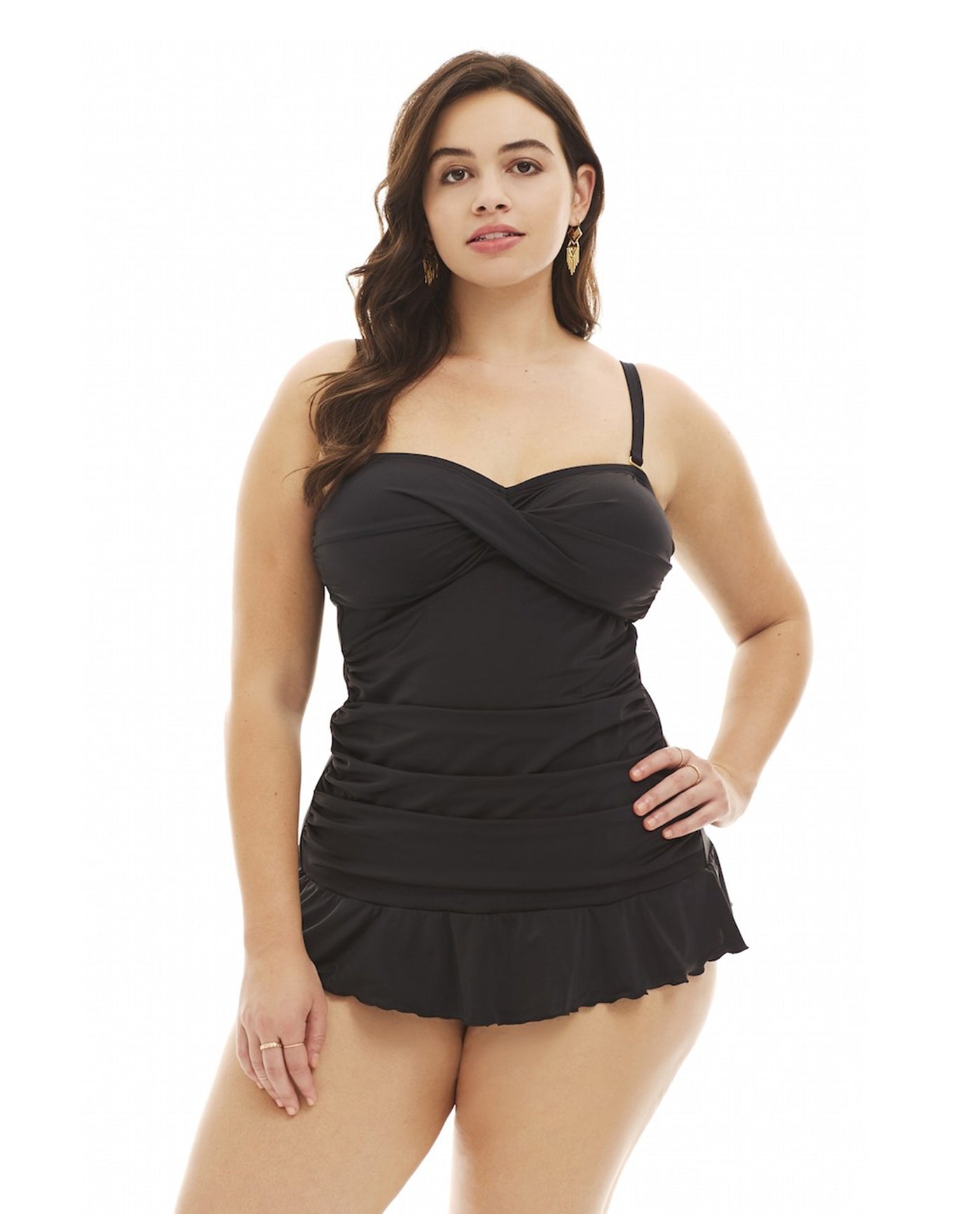 Always For Me Plus Size Isabella Twist Front Bandeau Strapless Shirred  Tankini Top with Matching Tankini Bottom, Swimdress Set