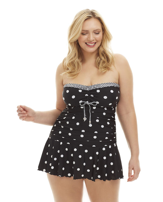 Front View Of Always For Me Plus Size Daphne Swimdress | AFM BLACK WHITE