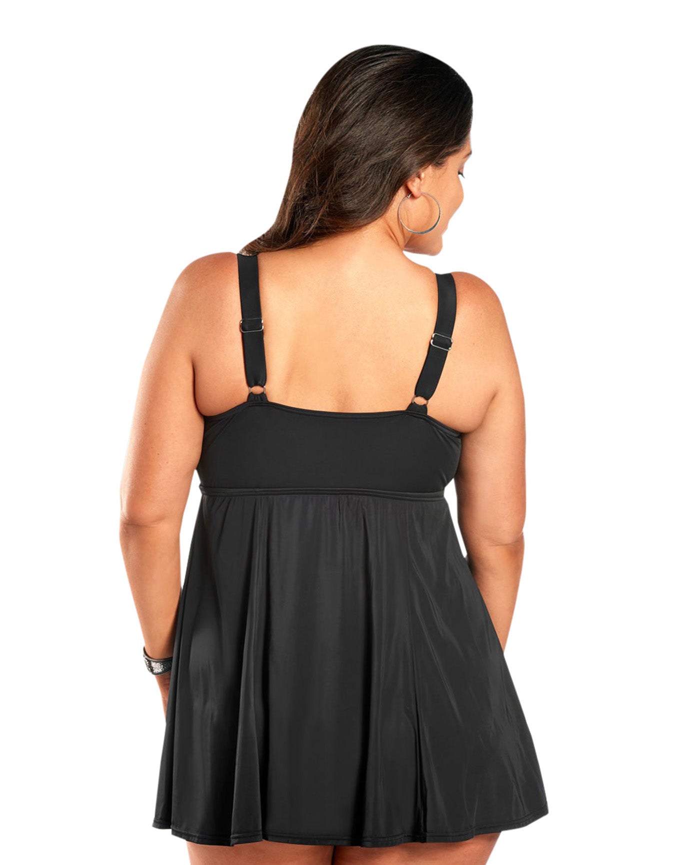 Back View Of Always For Me Black Plus Size Raven Swimdress | AFM BLACK