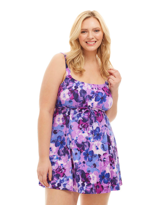 Front View Of Always For Me by Fit 4U Violet Plus Size Swimdress | AFM PURPLE