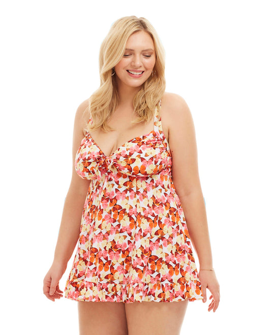 Front View Of Always For Me by Fit 4U Pink Plus Size Two Piece Flutter Swimdress Set | AFM PINK