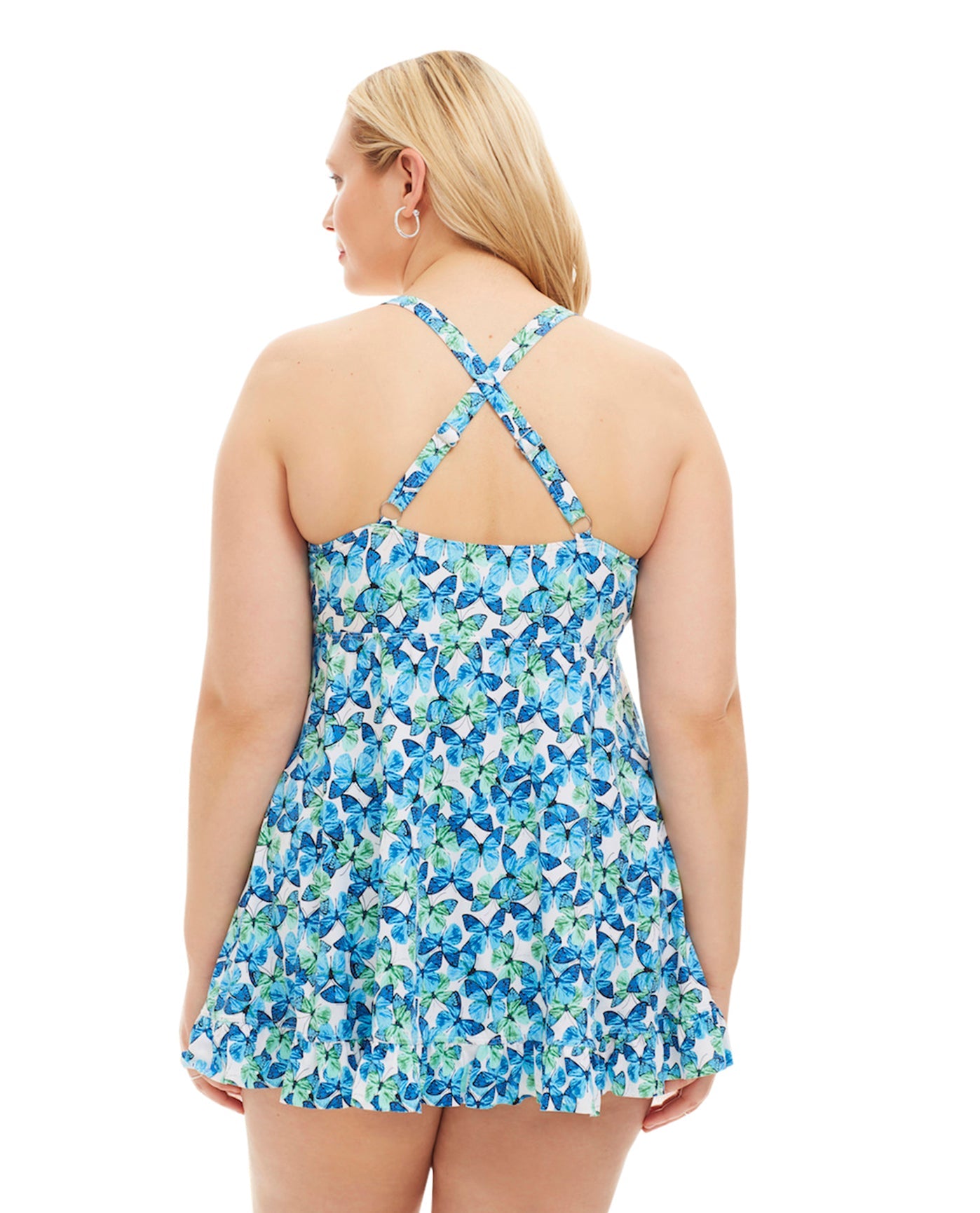Back View Of Always For Me by Fit 4U Blue Plus Size Two Piece Flutter Swimdress Set | AFM BLUE