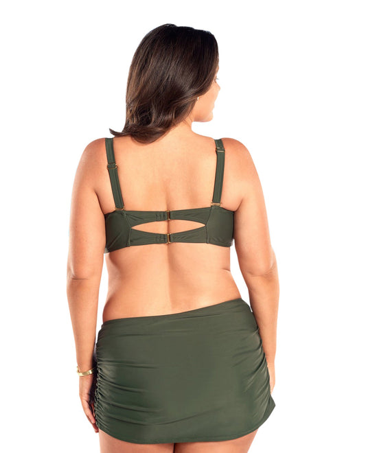 Back View Of Always For Me Olive Color Block Plus Size Bikini Top with Matching Bikini Bottom | AFM GREEN