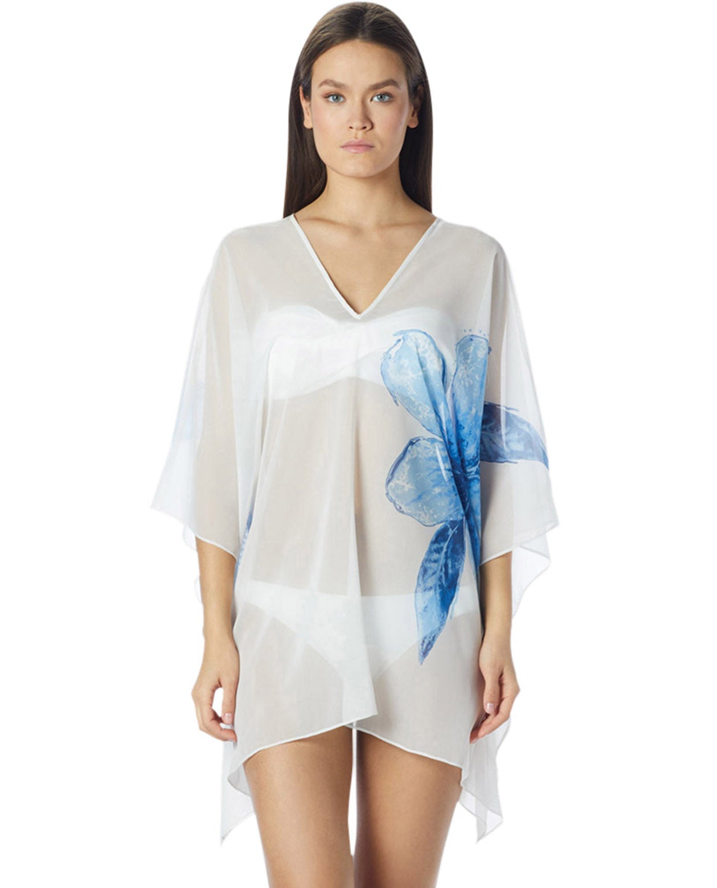 Front View Of Carmen Marc Valvo Gilded Garden Flowy Tunic | CMV GILDED GARDEN WHITE