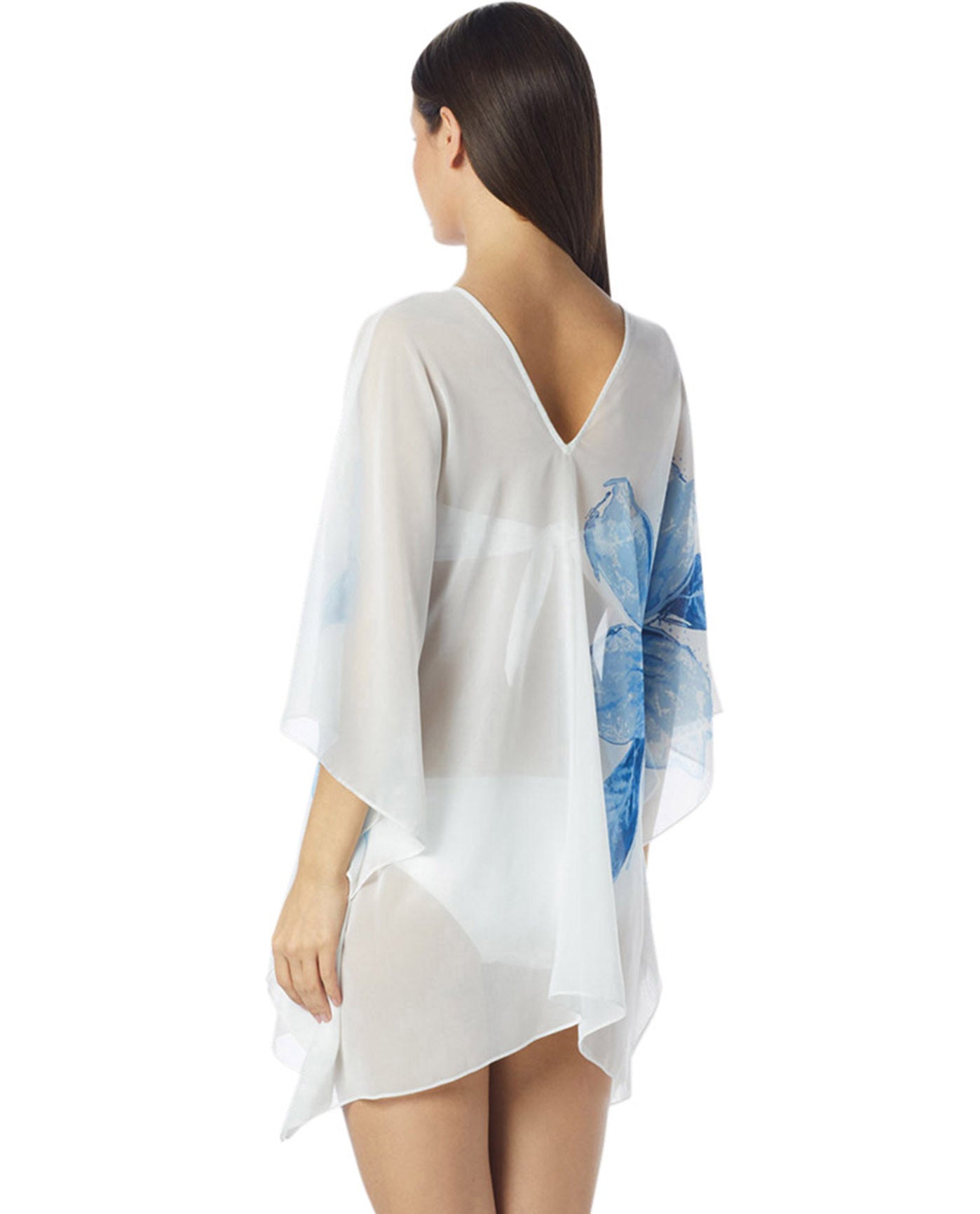Back View Of Carmen Marc Valvo Gilded Garden Flowy Tunic | CMV GILDED GARDEN WHITE