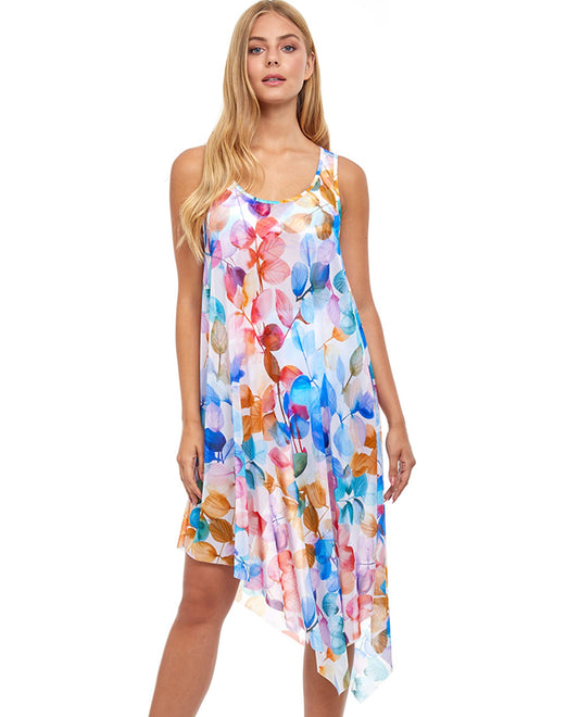Front View Of Profile by Gottex Color Rush Asymmetrical Round Neck Cover Up Dress | PRO COLOR RUSH WHITE