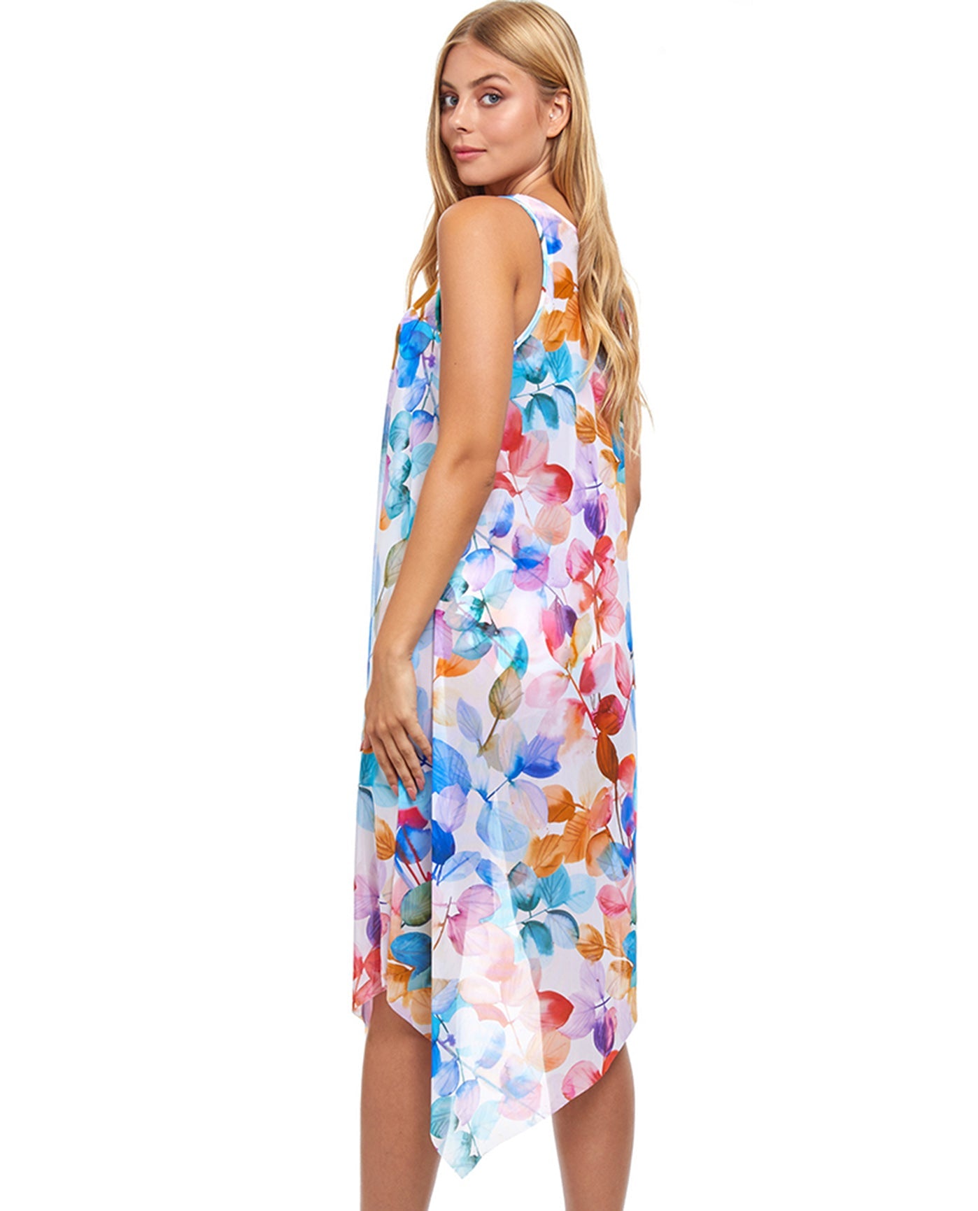 Back View Of Profile by Gottex Color Rush Asymmetrical Round Neck Cover Up Dress | PRO COLOR RUSH WHITE