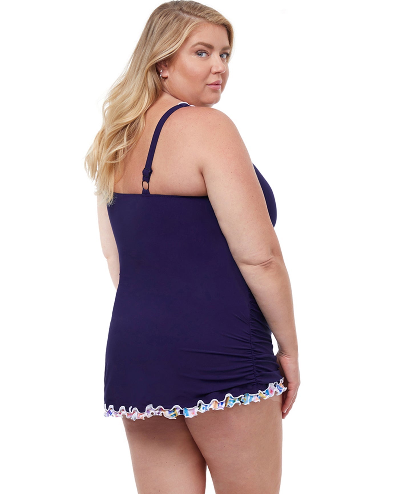 Back View Of Profile by Gottex Spritz Navy Plus Size V-Neck Swimdress | PRO SPRITZ NAVY