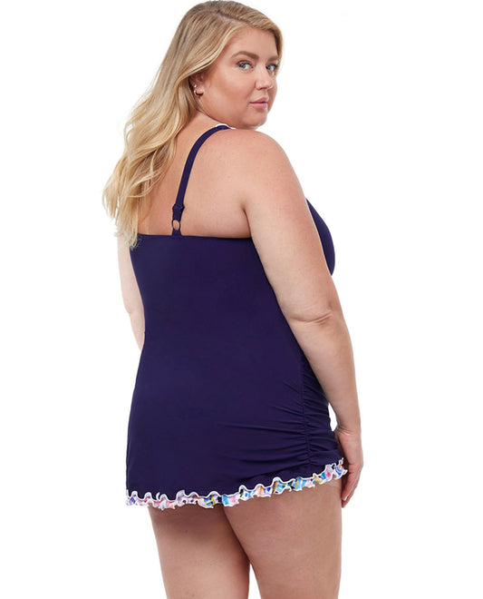 Back View Of Profile by Gottex Spritz Navy Plus Size V-Neck Swimdress | PRO SPRITZ NAVY