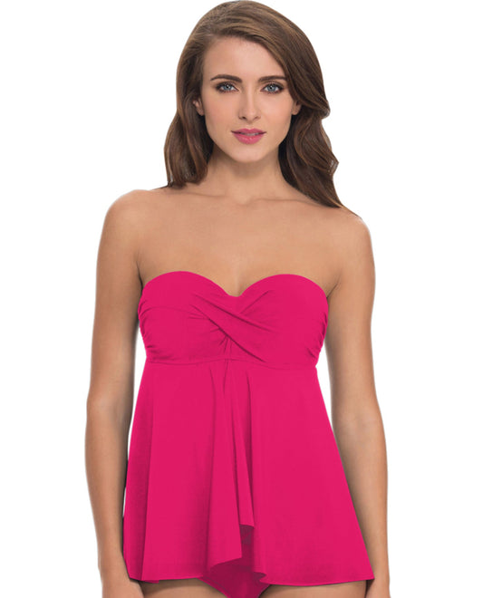 Front View Of Profile by Gottex Tutti Frutti D-Cup Bandeau Fly Away Tankini Top | PRO TUTTI FRUTTI RASPBERRY