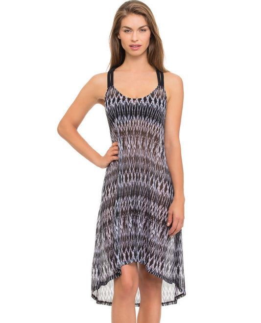 Front View Of Profile by Gottex Shibori Sheer Mesh Macrame Back Dress | PRO SHIBORI