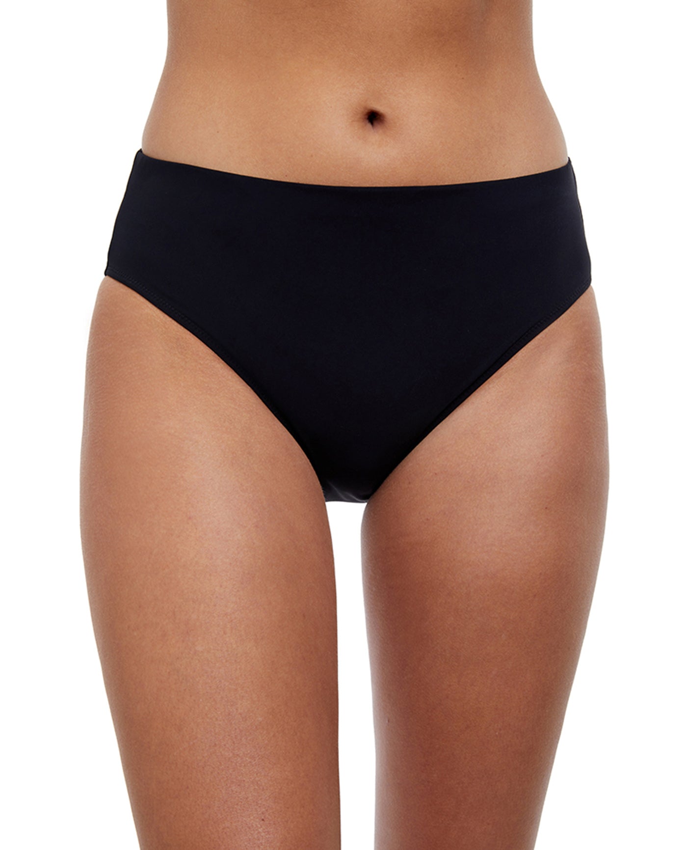 Front View Of PROFILE BY GOTTEX TUTTI FRUTTI SHIRRED TANKINI BOTTOM | PRO TUTTI FRUTTI BLACK