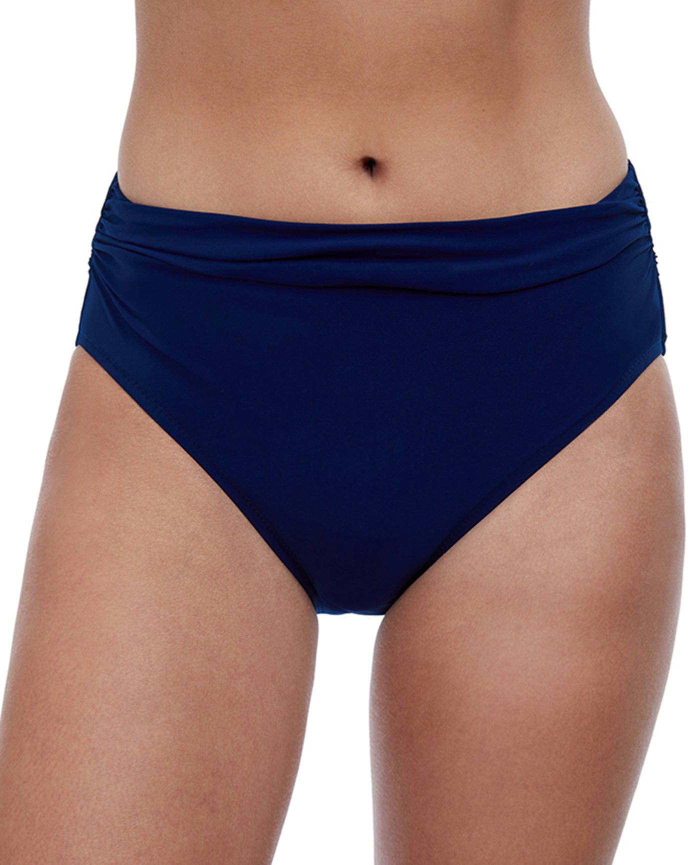 Front View Of PROFILE BY GOTTEX TUTTI FRUTTI SHIRRED TANKINI BOTTOM | PRO TUTTI FRUTTI NAVY