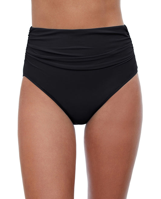 FRONT VIEW OF PROFILE BY GOTTEX TUTTI FRUTTI HIGH WAISTED TANKINI BOTTOM | PRO TUTTI FRUTTI BLACK
