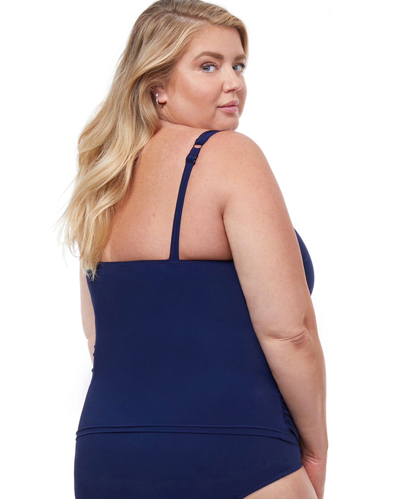 BACK VIEW OF PROFILE BY GOTTEX TUTTI FRUTTI PLUS SIZE SWEETHEART UNDERWIRE TANKINI TOP | PRO TUTTI FRUTTI NAVY