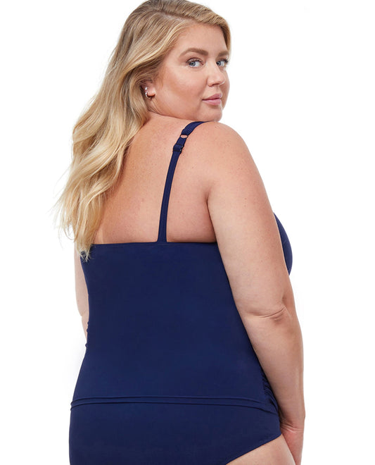 BACK VIEW OF PROFILE BY GOTTEX TUTTI FRUTTI PLUS SIZE SWEETHEART UNDERWIRE TANKINI TOP | PRO TUTTI FRUTTI NAVY