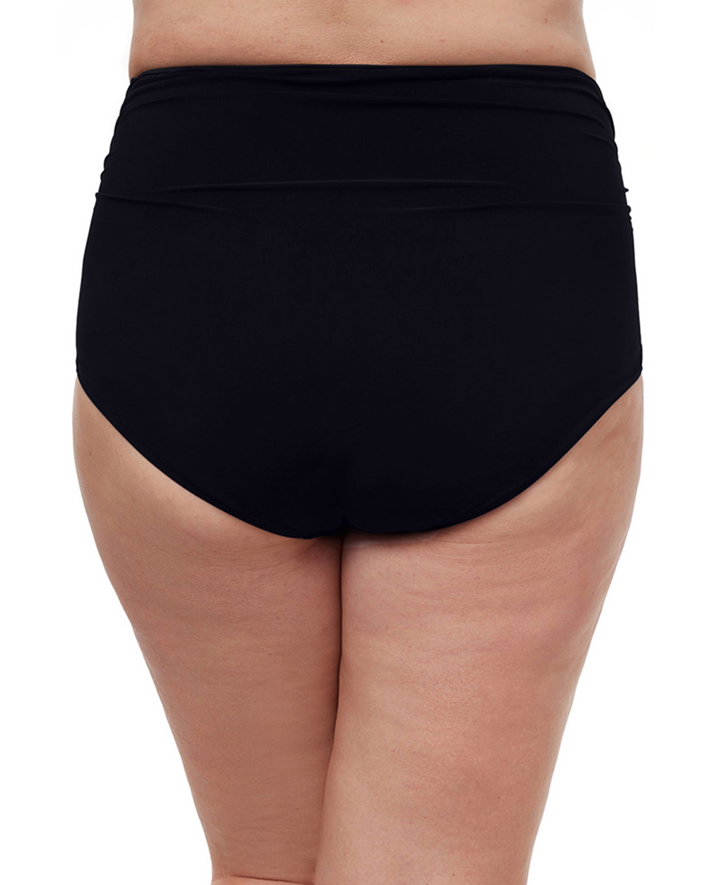 BACK VIEW OF PROFILE BY GOTTEX TUTTI FRUTTI SIDE SHIRRED HIGH WAIST TANKINI BOTTOM | PRO TUTTI FRUTTI BLACK