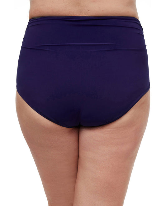 BACK VIEW OF PROFILE BY GOTTEX TUTTI FRUTTI SIDE SHIRRED HIGH WAIST TANKINI BOTTOM | PRO TUTTI FRUTTI NAVY