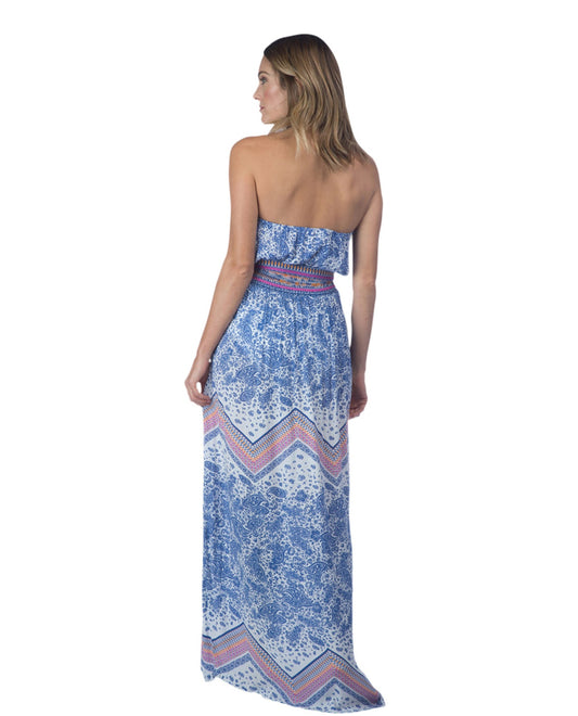 Back View Of Green Dragon Paisley Scarf Bandeau Maxi Dress | GRE PAISLEY