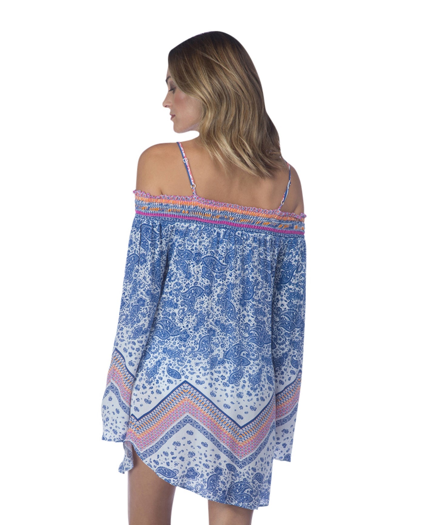 Back View Of Green Dragon Paisley Scarf Off The Shoulder Tunic | GRE PAISLEY