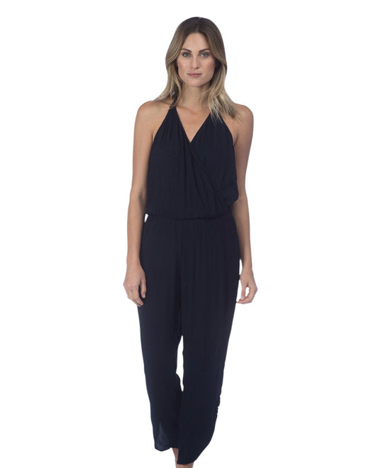 Front View Of Green Dragon Black Halter Jumpsuit | GRE BLACK