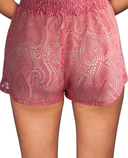 Back View Of Beach Habitat Heart Crochet Cover Up Short | BHH CORAL