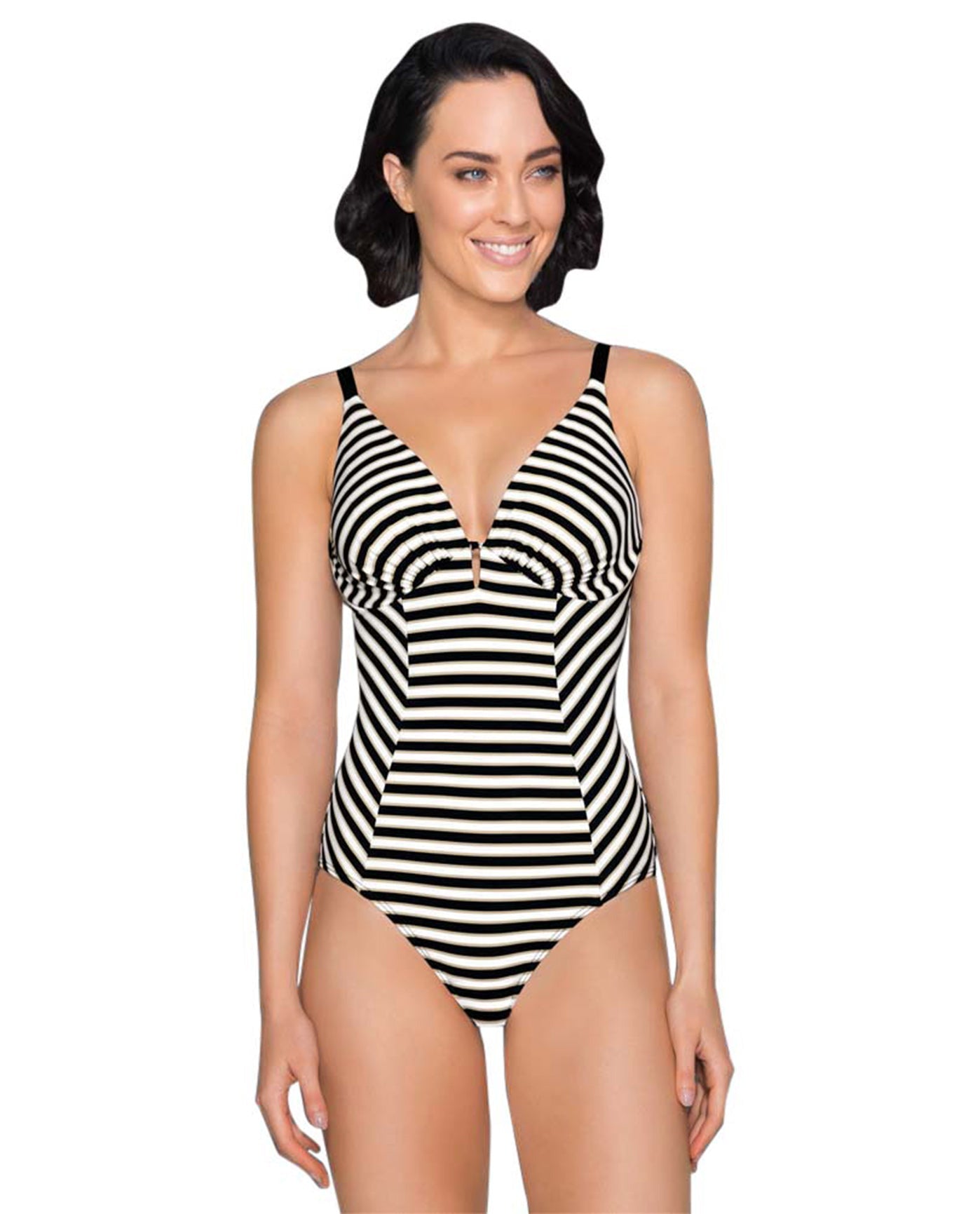 Front View Of JETS Australia E/F Cup Underwire One Piece Swimsuit | JET AUSTRALIA PROFILE BLACK