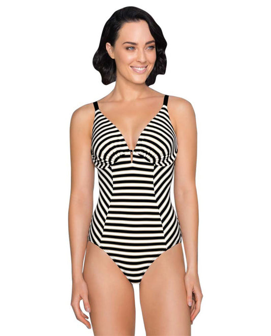 Front View Of JETS Australia E/F Cup Underwire One Piece Swimsuit | JET AUSTRALIA PROFILE BLACK
