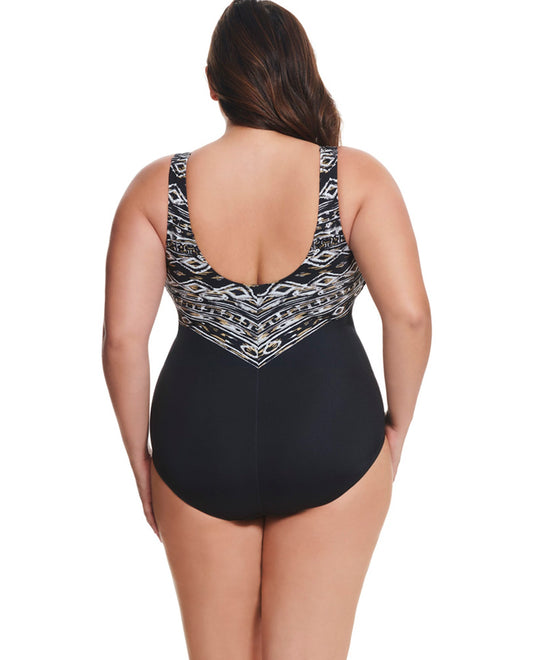 Back View Of Longitude Plus Size Scoopback High Neck One Piece Swimsuit | LGT Mazunte