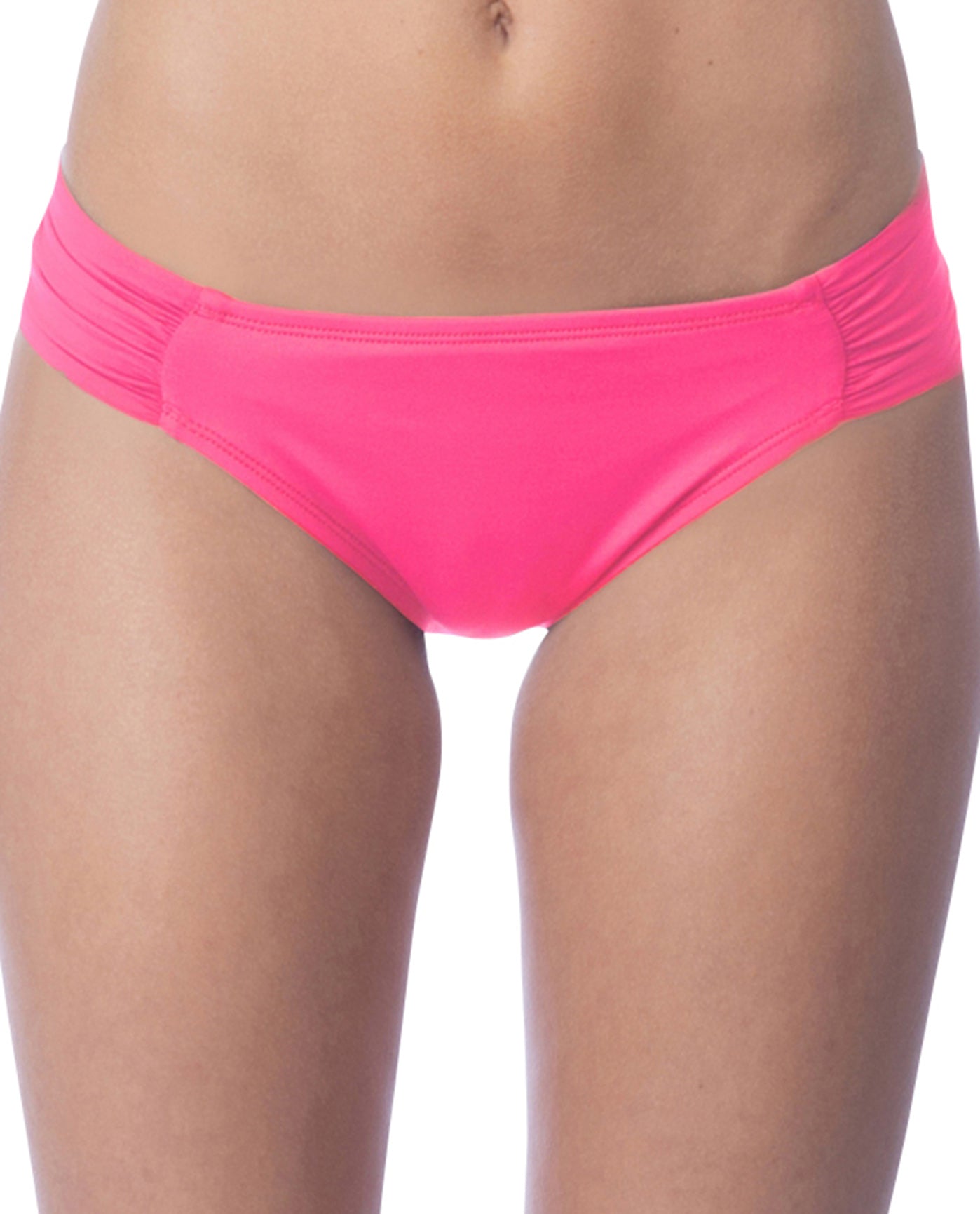 Front View Of La Blanca Island Goddess Side Shirred Hipster Tankini Bottom | LAB Watermelon