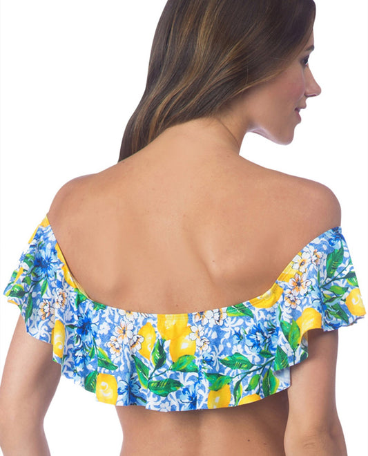 Back View Of La Blanca Limoncello Off The Shoulder Flounce Bandeau Bikini Top | LAB Limoncello