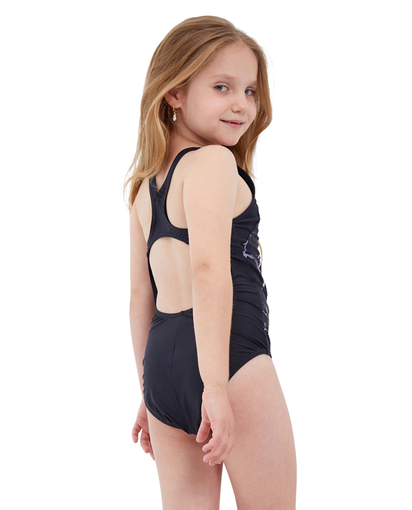 Back View Of Gottex Kids Silver Skull Sporty One Piece Swimsuit | GTK SKULL