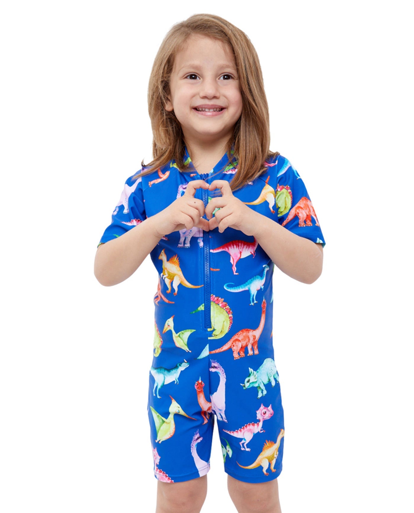 Gottex Kids Blue Dinosaurs Short Sleeve Zip Up Swim Overalls Overalls