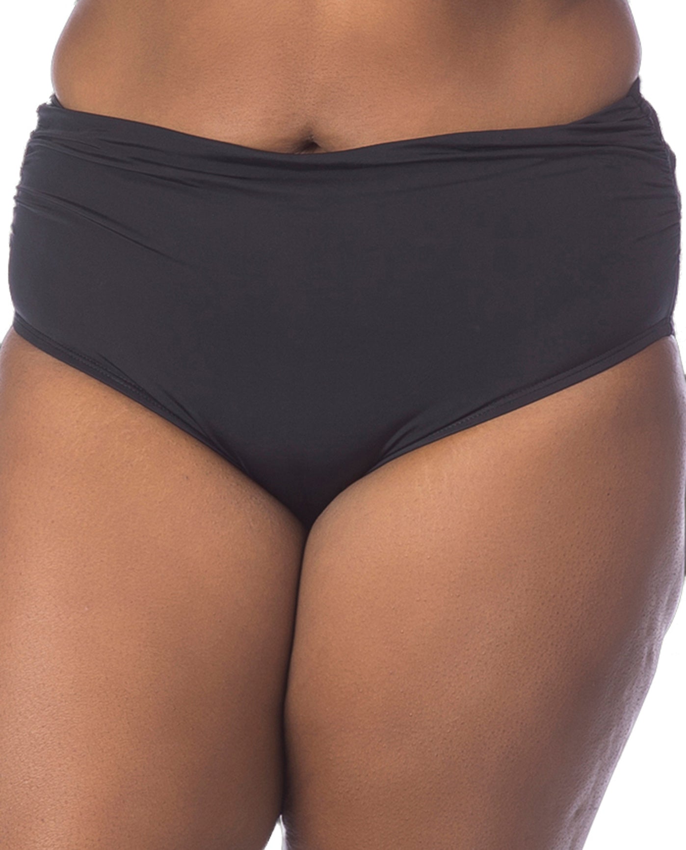 Front View Of Kenneth Cole Gypsy Gem Plus Size Shirred Tankini Bottom | KKC Gypsy Gem