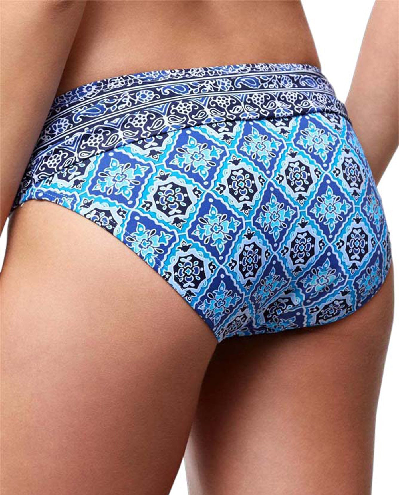 Back View Of Tommy Bahama Tika Tiles High Waist Sash Tankini Bottom | TOM TIKA TILES