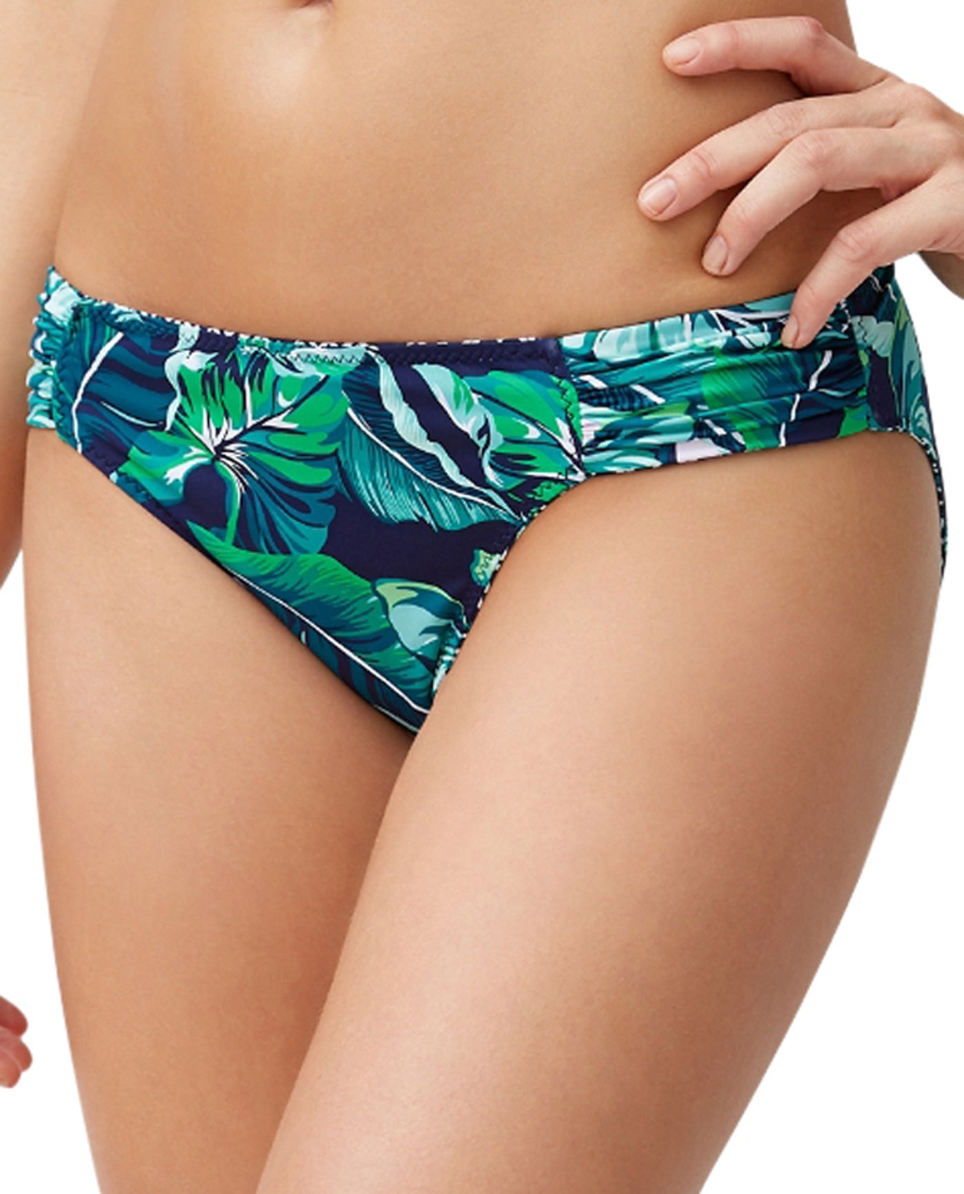 Alt View Of Reversible Tommy Bahama Mare Navy Breezy Palms Side Shirred Tankini Bottom | TOM MARE NAVY