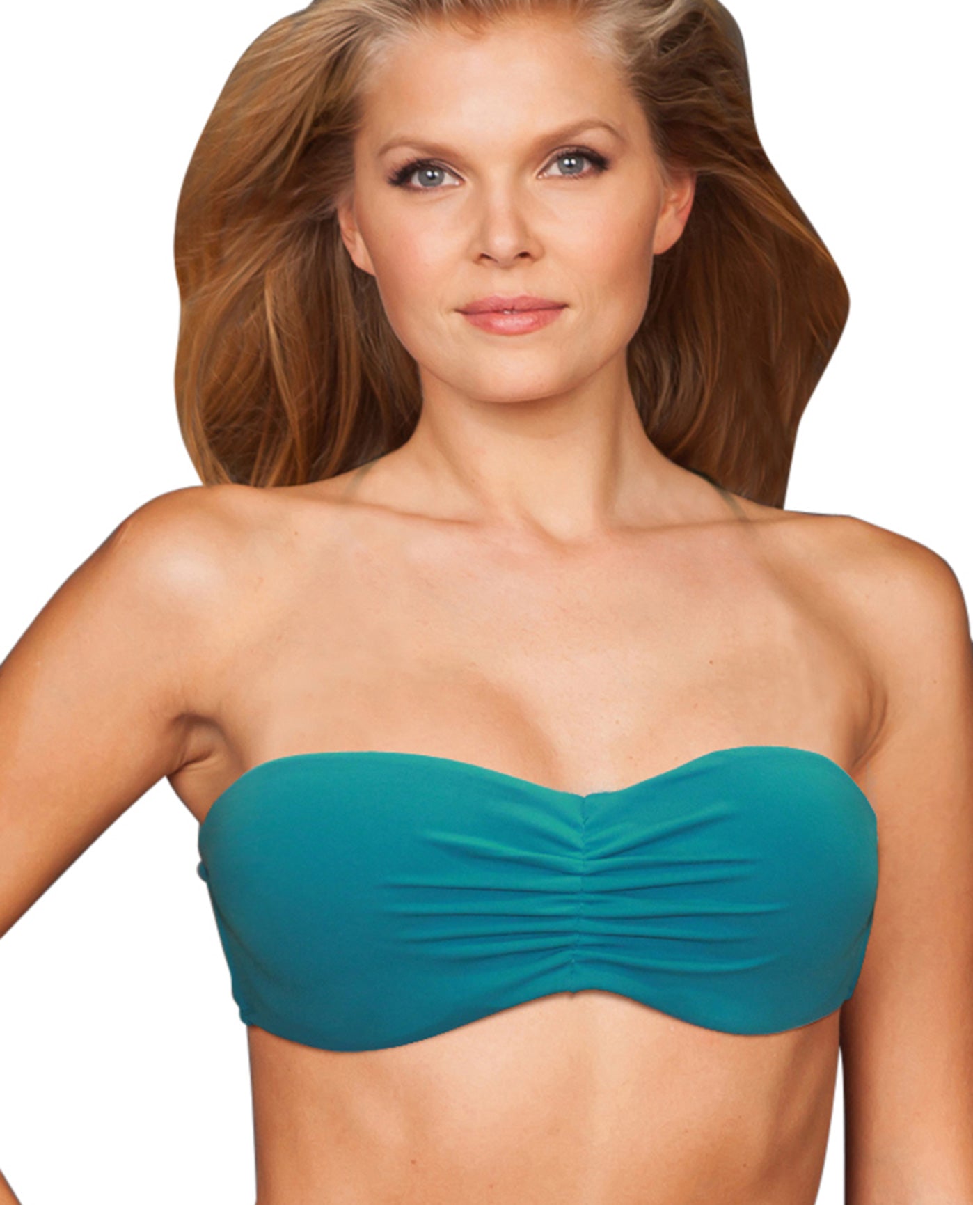 Front View Of Zali Peacock Center Ruched Bandeau Bikini Top | ZAL Peacock