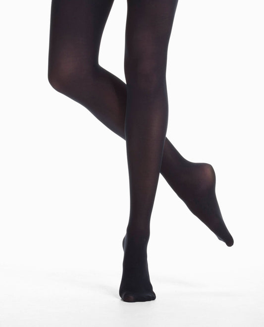 Front View Of Danskin Black 72 Microfiber Footed Tight | DSK BLACK