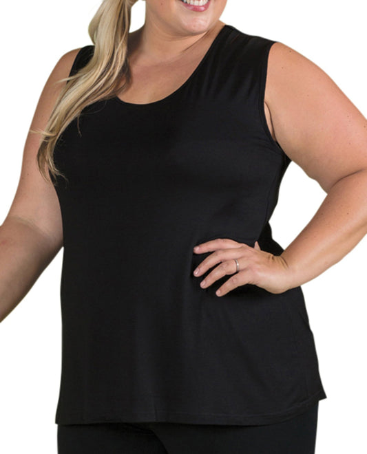 Front of Plus Size Sleeveless Layering Tank Top | 001 OTPS Black