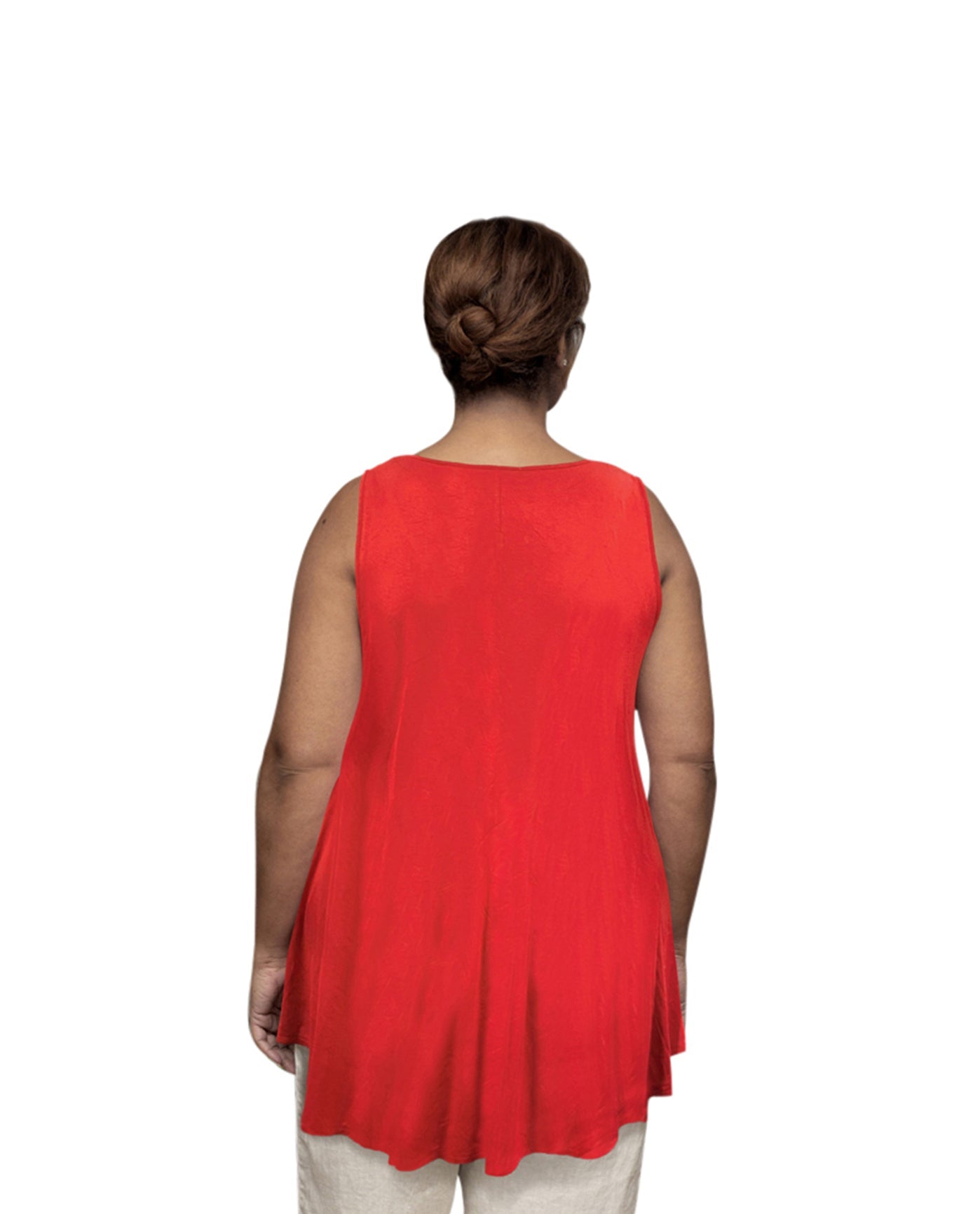 Back of Plus Size Sleeveless Swing Tank Top | 032 OTPS Red