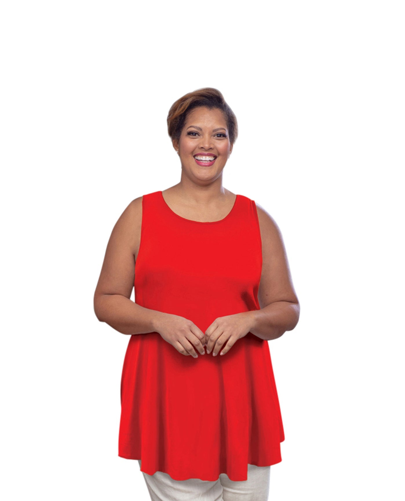 Front of Plus Size Sleeveless Swing Tank Top | 032 OTPS Red