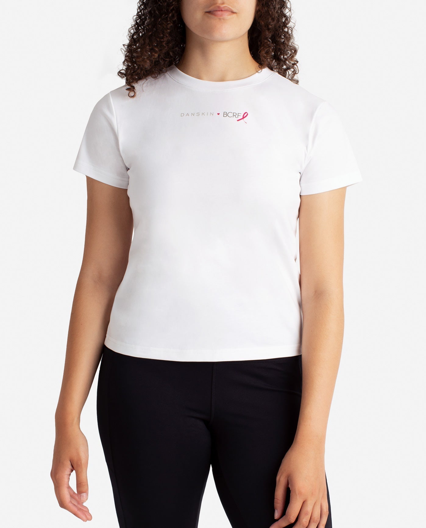Front View of Danskin White Danskin X Bcrf Tee | DSK WHITE