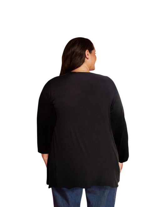 Back of Plus Size Long Sleeve Draped Cardigan | 001 OTPS Black