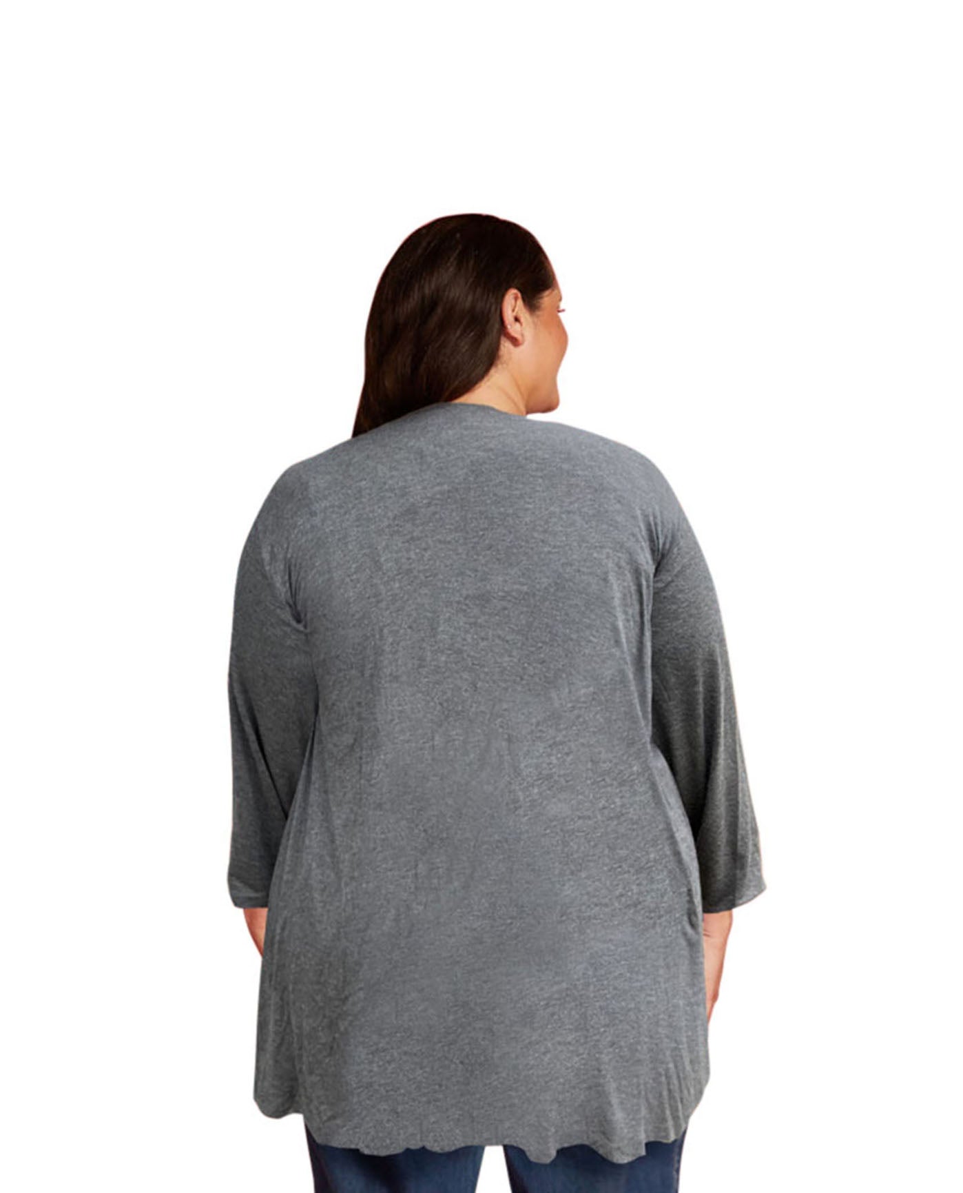 Back of Plus Size Long Sleeve Draped Cardigan | 050 OTPS Heather Grey