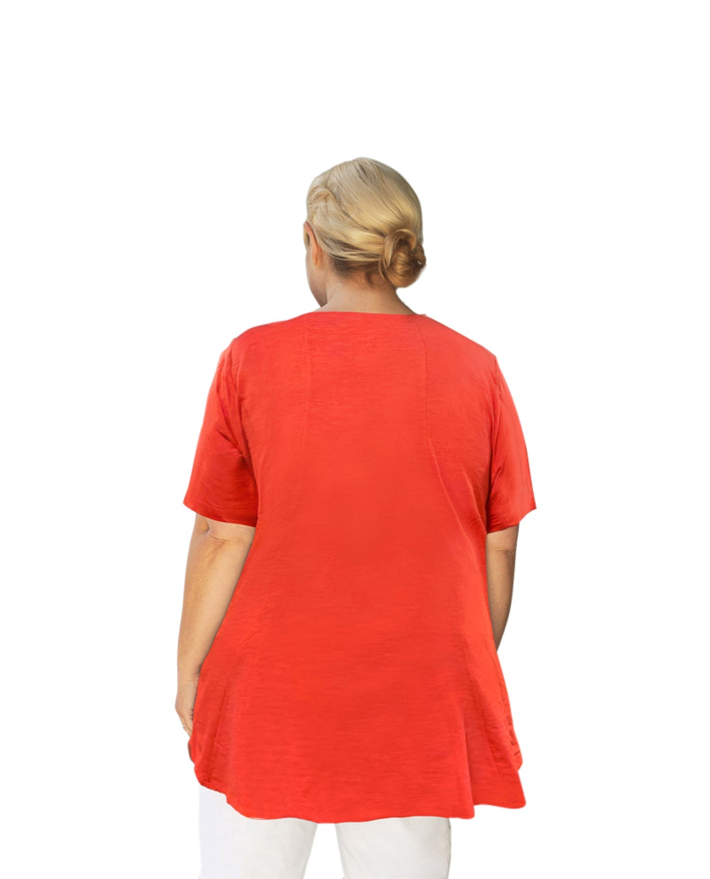 Back of Cotton Applique Short Sleeve V-Neck Plus Size Top | 031 OTPS Red